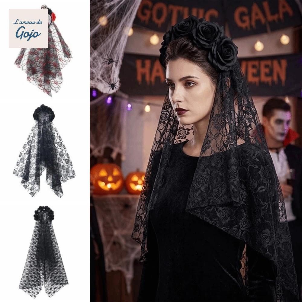 GOJO Ma Cô Dâu Băng Đô, Lưới Ren Gothic Đầu Lâu Lưới Veil Băng Đô Quấn Tóc, Tiệc Halloween Họa Tiết 