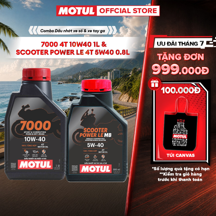 Combo Dầu nhớt xe máy MOTUL 7000 4T 10W40 1L và xe tay ga Scooter Power LE 4T 5W40 0.8L