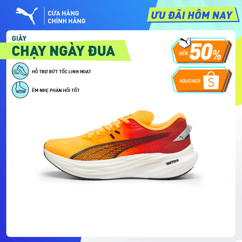 Giày Chạy Bộ PUMA Nam Deviate NITRO 3 Sun Stream-Sunset Glow- White Màu Cam