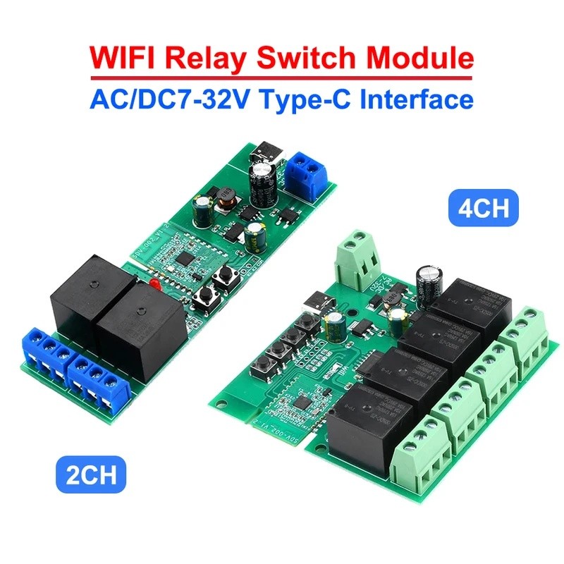 AC DC7-32V 2CH 3CH 4CH 2 / 3 / 4 chiều cho mô-đun chuyển đổi rơle WIFI Giao diện Type-C Hệ thống ứng