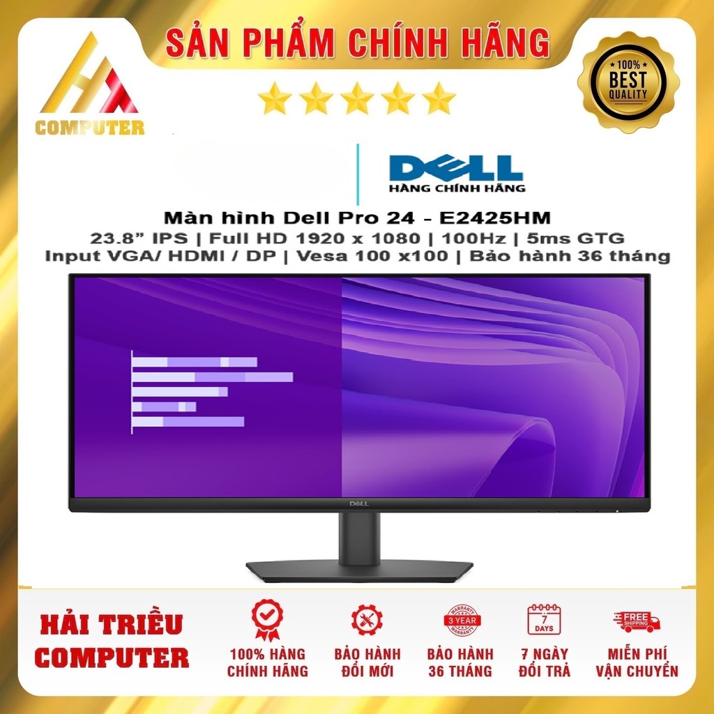 Màn hình Dell E2425HM | 23.8" IPS / FHD / 100Hz / 5ms | Input VGA / HDMI / DP | Vesa 100x100 | Bảo h