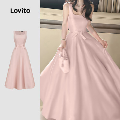Lovito thanh lịch Váy nữ dáng xòe, thắt nơ trước, màu hồng, mùa xuân/hè, mặc . L179AD044