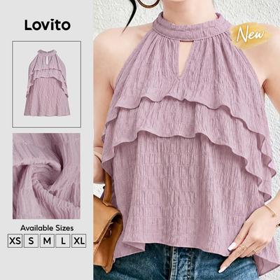 (New Arrival) Áo kiểu Boho Lovito chất liệu vải dệt họa tiết hai lớp, màu hồng, thích hợp cho mùa xuân/hè, dành cho nữ, mã sản phẩm TKB199P2D710.