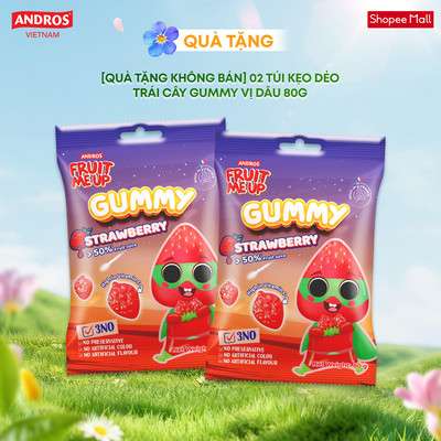 [QUÀ TẶNG KHÔNG BÁN] 2 túi kẹo Dẻo Trái Cây Gummy vị Dâu 80G - Nhập Khẩu Từ Pháp Của Pháp - ANDROS FRUIT ME UP GUMMY