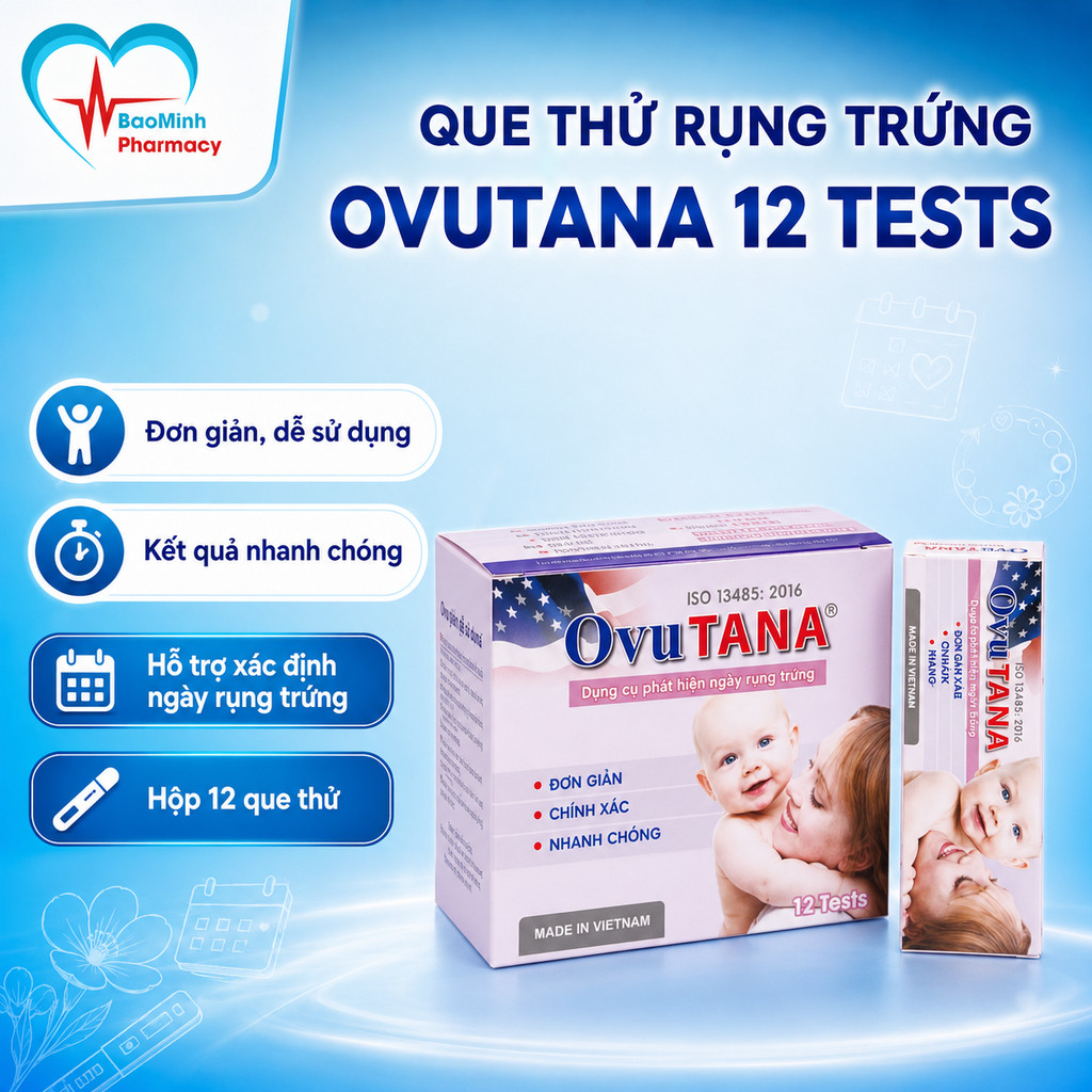 Hộp 12 que thử rụng trứng Ovutana, LH- tana, tăng khả năng sinh con, đơn giản và chính xác