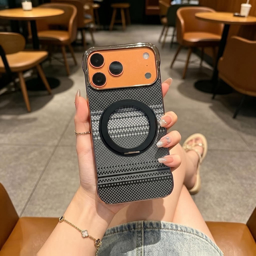 Thích hợp cho Giá đỡ xoay 360 Kevlar iphone17promax Kết cấu da Kevlar siêu mỏng iphone17pro Mạ điện 