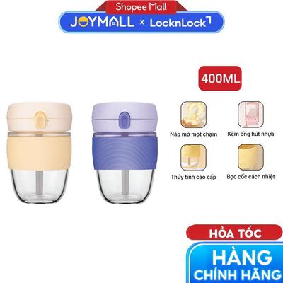 Cốc nước thủy tinh bọc cách nhiệt LocknLock LLG968 400ml, Hàng chính hãng, có ống hút - JoyMall