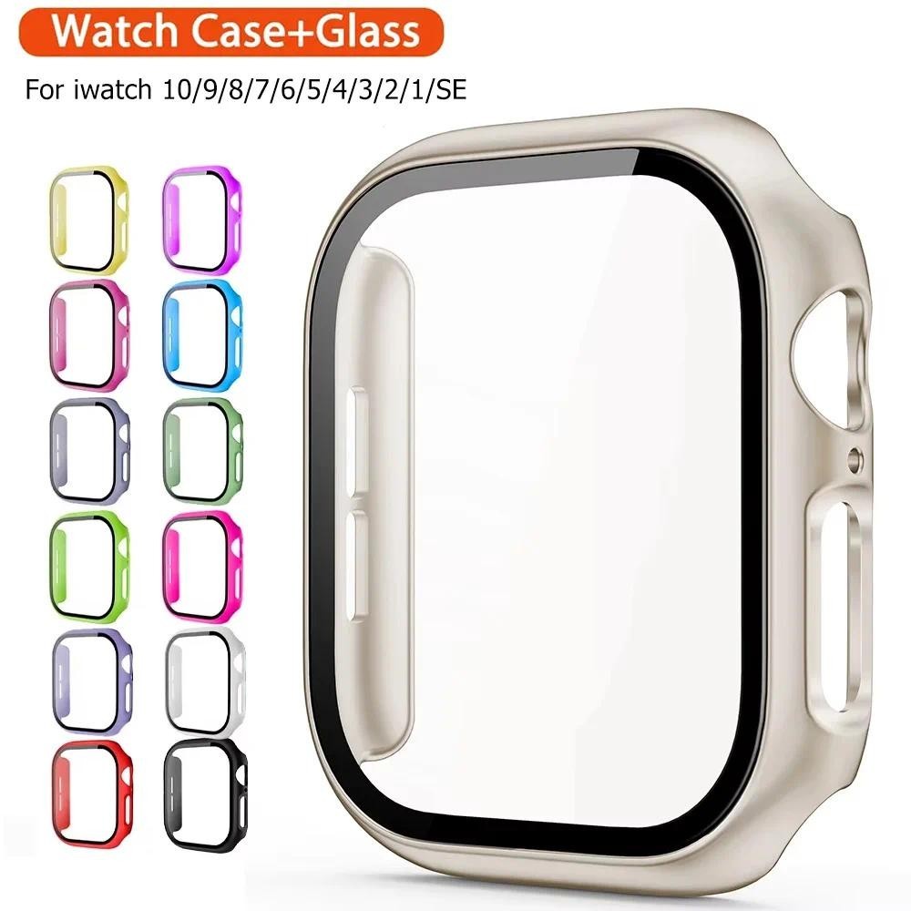 Ốp Bảo Vệ Màn Hình Đồng Hồ Cho Apple Watch Series 7 8 9 45MM 41MM Kính Cường Lực + PC Ốp Lưng Khung 