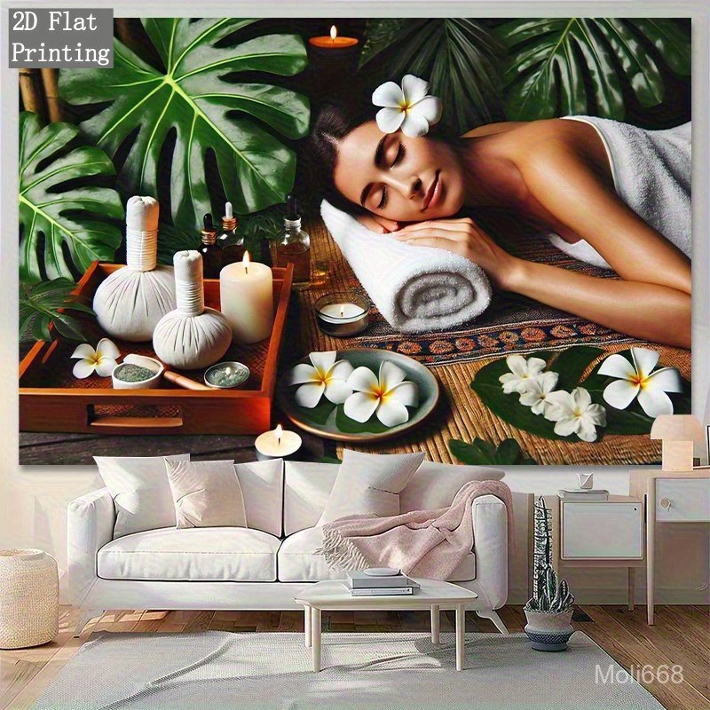 1 Mảnh 2D Ảnh Phông Nền Vườn Spa Treo Tường Oasis Bình Tĩnh-Polyester Vải Cho Với Hòa Bình Thư Giãn 
