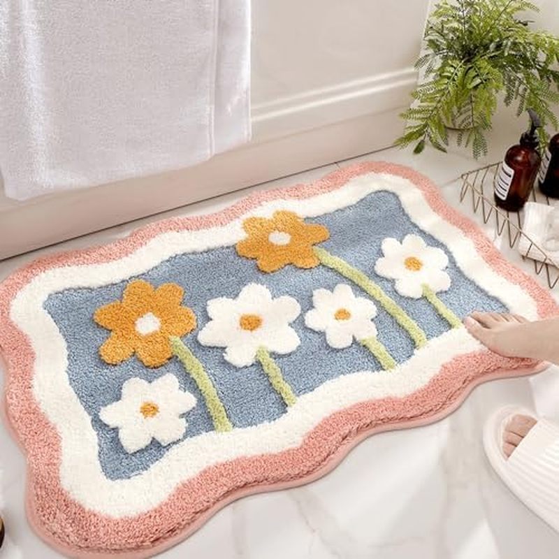 Bộ thảm phòng tắm 2 mảnh, thảm tắm sợi nhỏ màu hồng & Thảm vệ sinh hình chữ U, giặt chống trượt 32x2