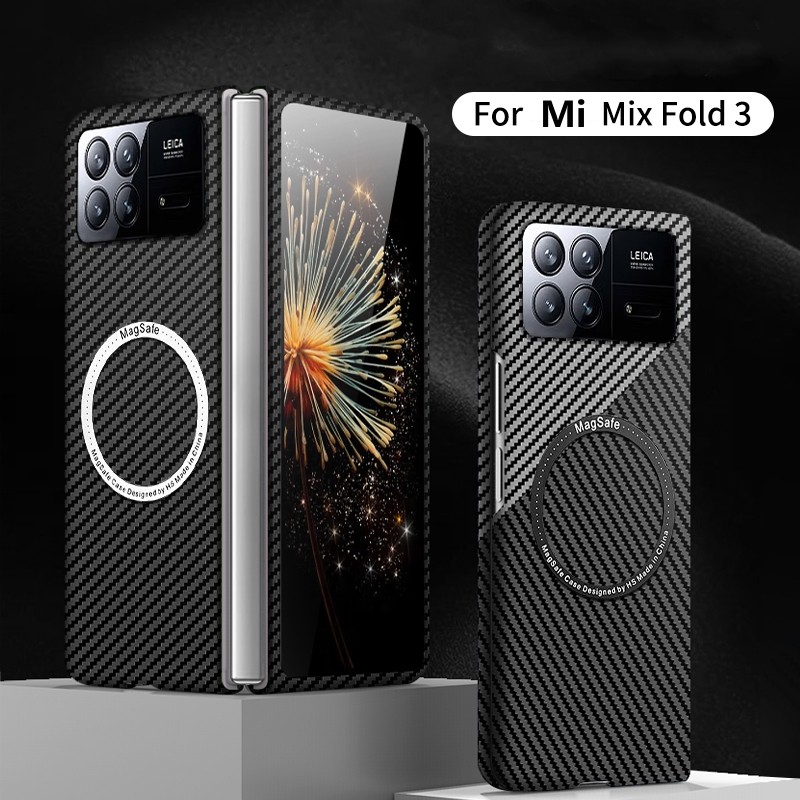 Từ Tính Siêu Mỏng Dành Cho Xiaomi Mix Fold 3 Ốp Lưng Mờ Cứng PC Sợi Carbon Họa Tiết Họa Tiết Vỏ Điện