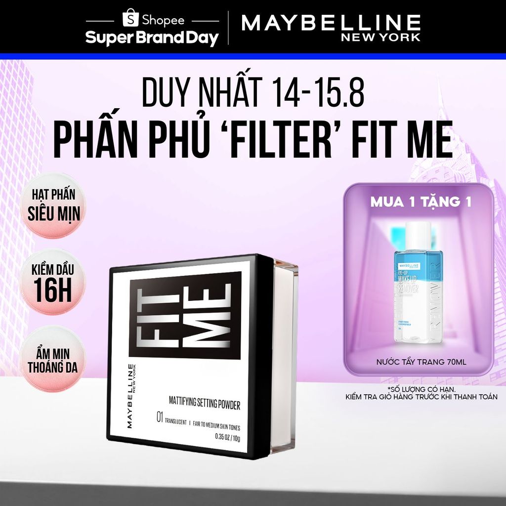 Phấn phủ bột "filter" cà da, kiềm dầu, chống nước, lâu trôi 16H Fit Me Mattifying Setting Powder Maybelline New York 10g