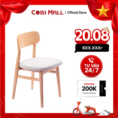 Ghế Gỗ Tự Nhiên Bọc Nệm Lưng Thấp – Dành Cho Quán Cafe – Nhà Hàng – Gia Đình - Cobihome