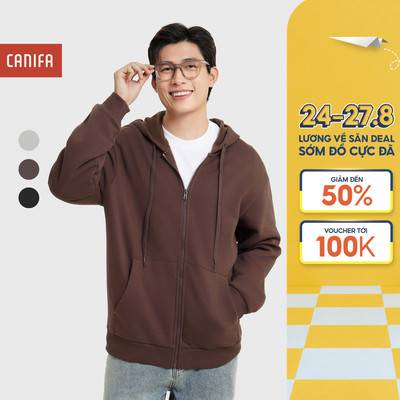 Áo khoác nỉ nam CANIFA chất liệu cotton USA có mũ kéo khóa 8OT25W015