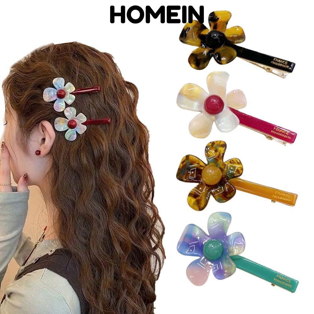 HOMEIN 2 Kẹp Tóc Hoa, Kẹp Mỏ Vịt Hình Hoa Acetate Kẹp Tóc, Màu Rực Rỡ Ngọt Ngào Acetate Mỏ Vịt Kẹp T