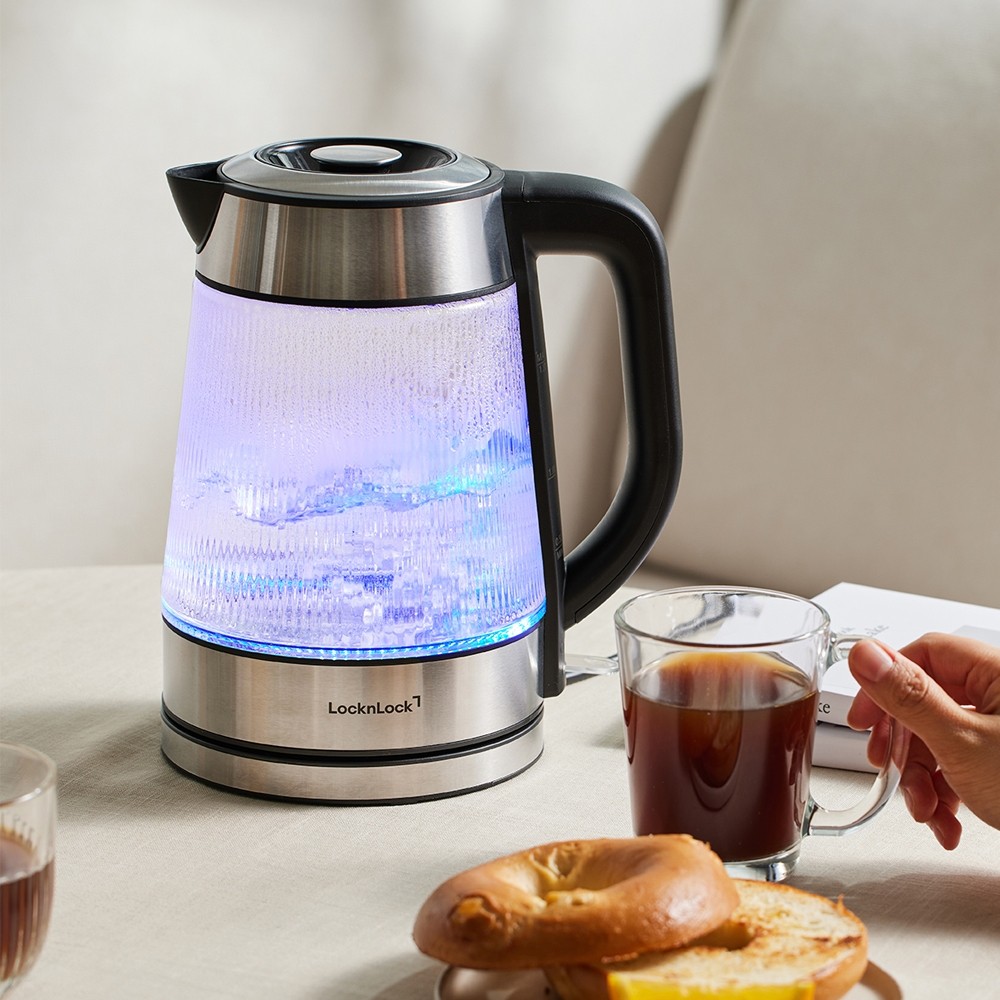 🌙🌙 Ấm đun siêu tốc bằng thủy tinh LocknLock Glass Electric Kettle 1.8L có đèn led và lưới lọc EJK256