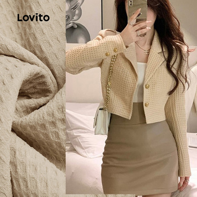 Lovito thanh lịch Áo blazer phong cách có nút mùa thu/đông màu kaki nhạt cho nữ L173AD211