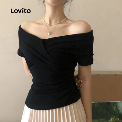 (Phong cách thường ngày) Lovito Áo thun đeo vai lạnh trơn dành cho nữ L121MD373