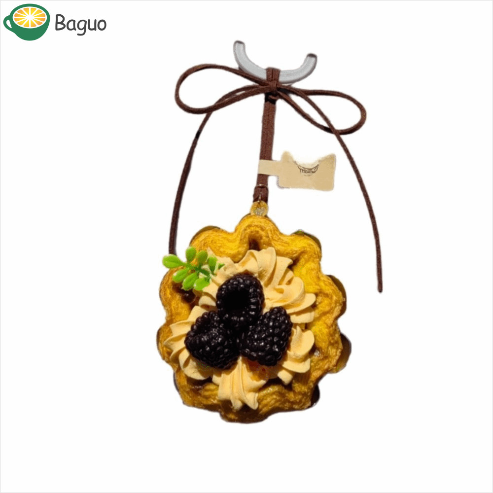Móc khóa Tart trứng BAGUO, Puff Pastry Shape Mô phỏng Thực phẩm Trứng Tart Model Keyring, Trứng Tart