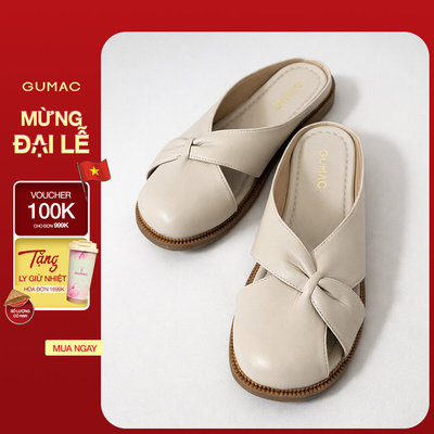 Giày Sục Nữ GUMAC Sục Da Cao Cấp Cách Điệu Hở Mũi Đế Bệt 2cm Thời Trang GG01079