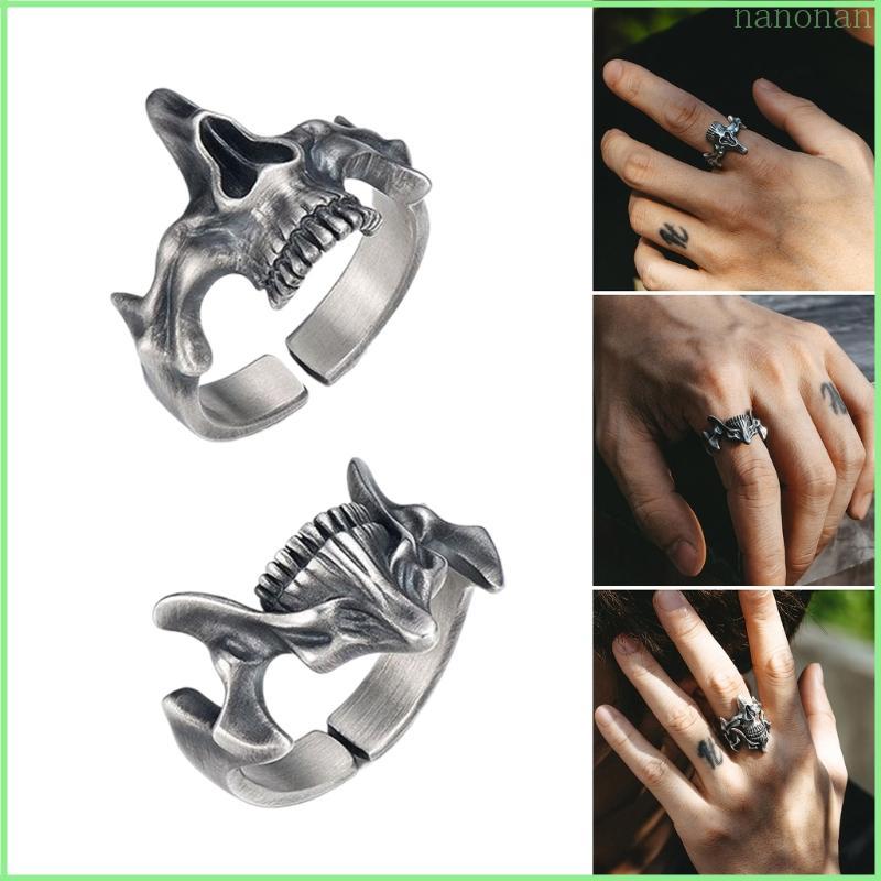 Nan Nam Gothic Punk Đầu Lâu Nhẫn Punk Retro Gothic Nam Đầu Lâu Nhẫn Bạc Đen Thoáng Mát Nhẫn Trang Sứ