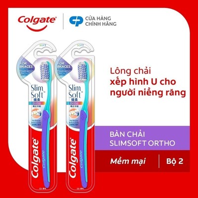 Bộ 2 bàn chải Colgate Slimsoft Ortho lông chải mềm mại xếp hình U cho người niềng răng