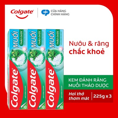 Bộ 3 Kem Đánh Răng Colgate Herbal Salt Muối Thảo Dược bảo vệ răng và nướu tối ưu 225g/tuýp