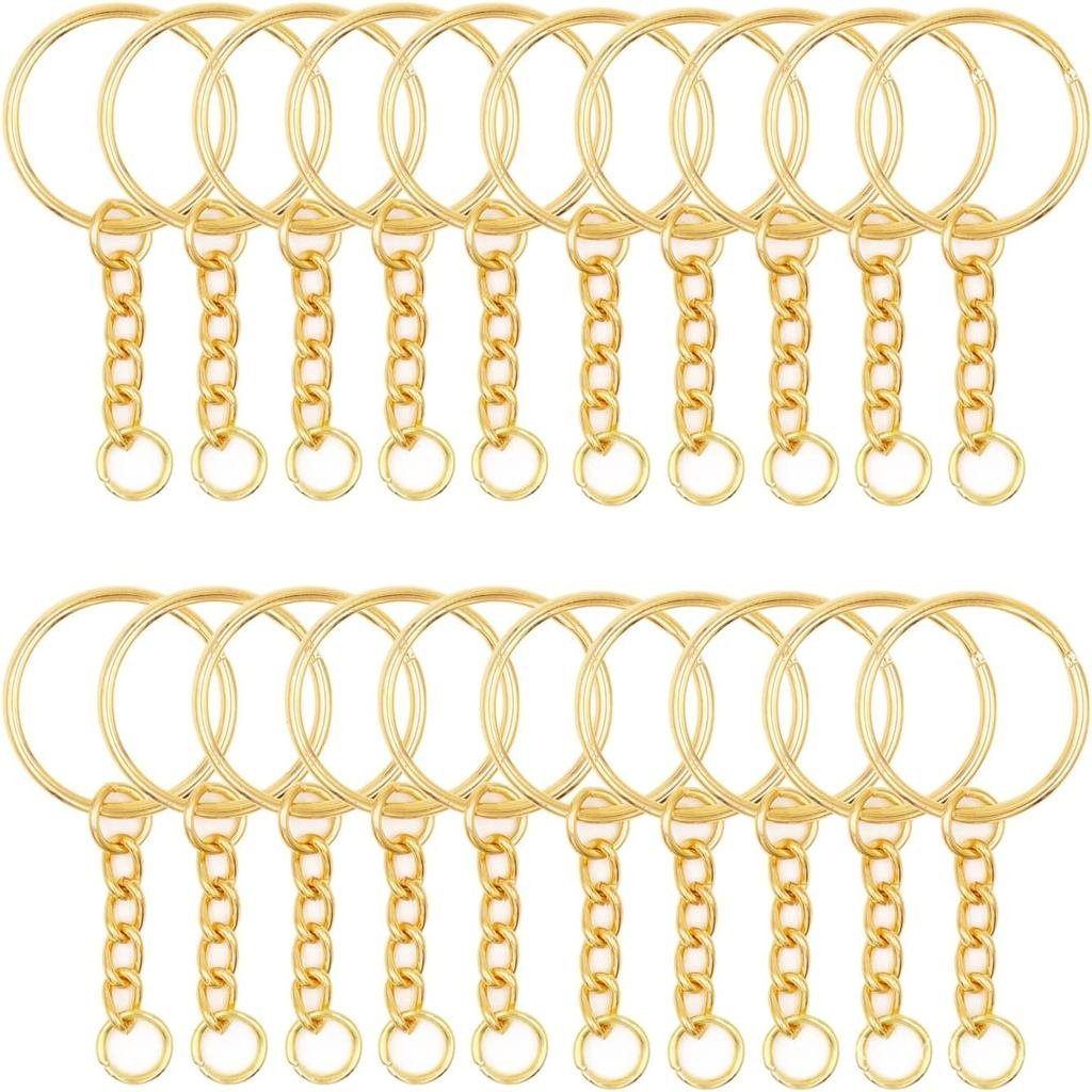 Key Chains Bulk,100Pcs Keychain Rings Metal Key Ring Gold Key Ring with Chain 25mm Open Jump Ring fo