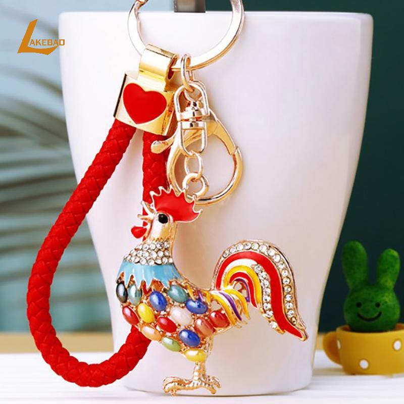 [LAKEBAO] Opals Co Rooster Chien Móc khóa Túi pha lê Mặt dây chuyền Kim cương giả Móc chìa khóa sang