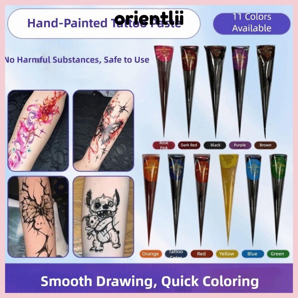 ORIENTLIIY Henna Paste Cone, Kem xăm Henna tạm thời dễ sử dụng, Body Art Black Brown Semi-permanent 