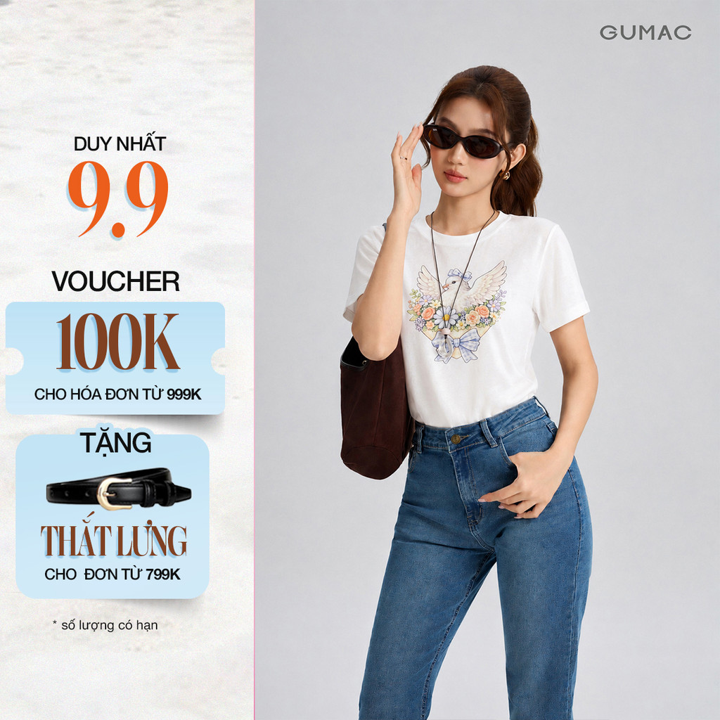 Áo Thun Nữ Gmorning - GUMAC Form Regular Cổ Tròn Tay Ngắn In Hình Thời Trang Dễ Phối YATG07007