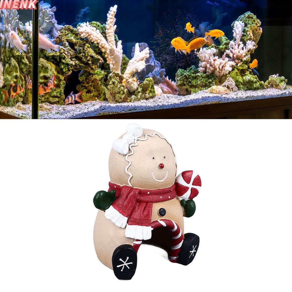 INENK Gingerbread Man Đồ trang trí bể cá, Chủ đề Giáng sinh Nhựa Trang trí bể cá, Vòm thời trang Hid