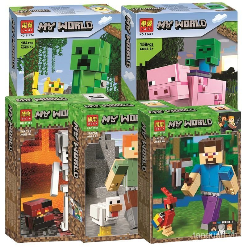 Sản phẩm mới Minecraft Nhân vật chính Người lớn Minifigure Steve Crawler Leopard Cat Assembly Tương 