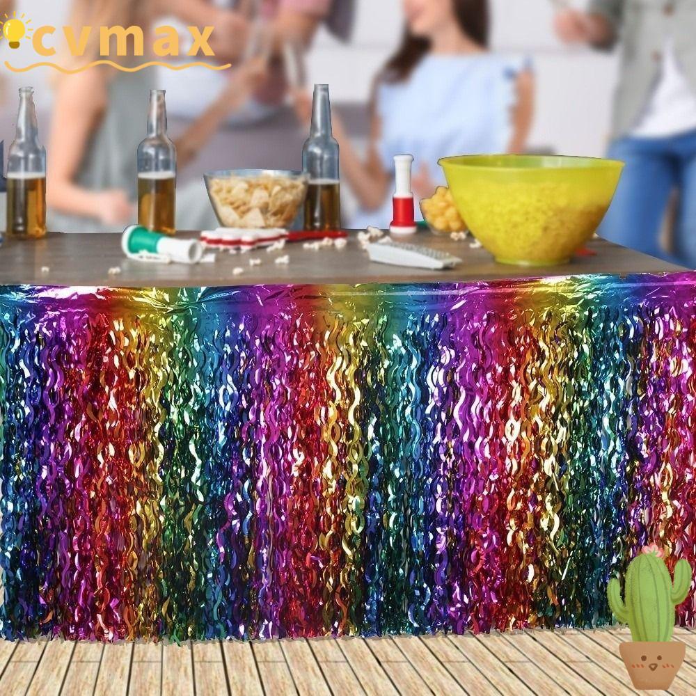 Váy bàn CYMX, Rainbow Gradient Thiết kế gợn sóng Foil Fringe Váy bàn, Dùng một lần Foil Fringe Kim l