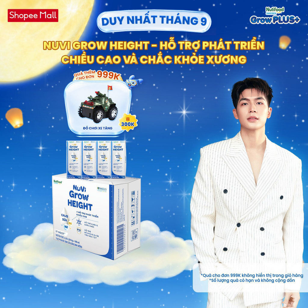 Thùng 24 hộp SBPS Nuvi Grow Height 1+ hỗ trợ phát triển chiều cao hộp 180ml
