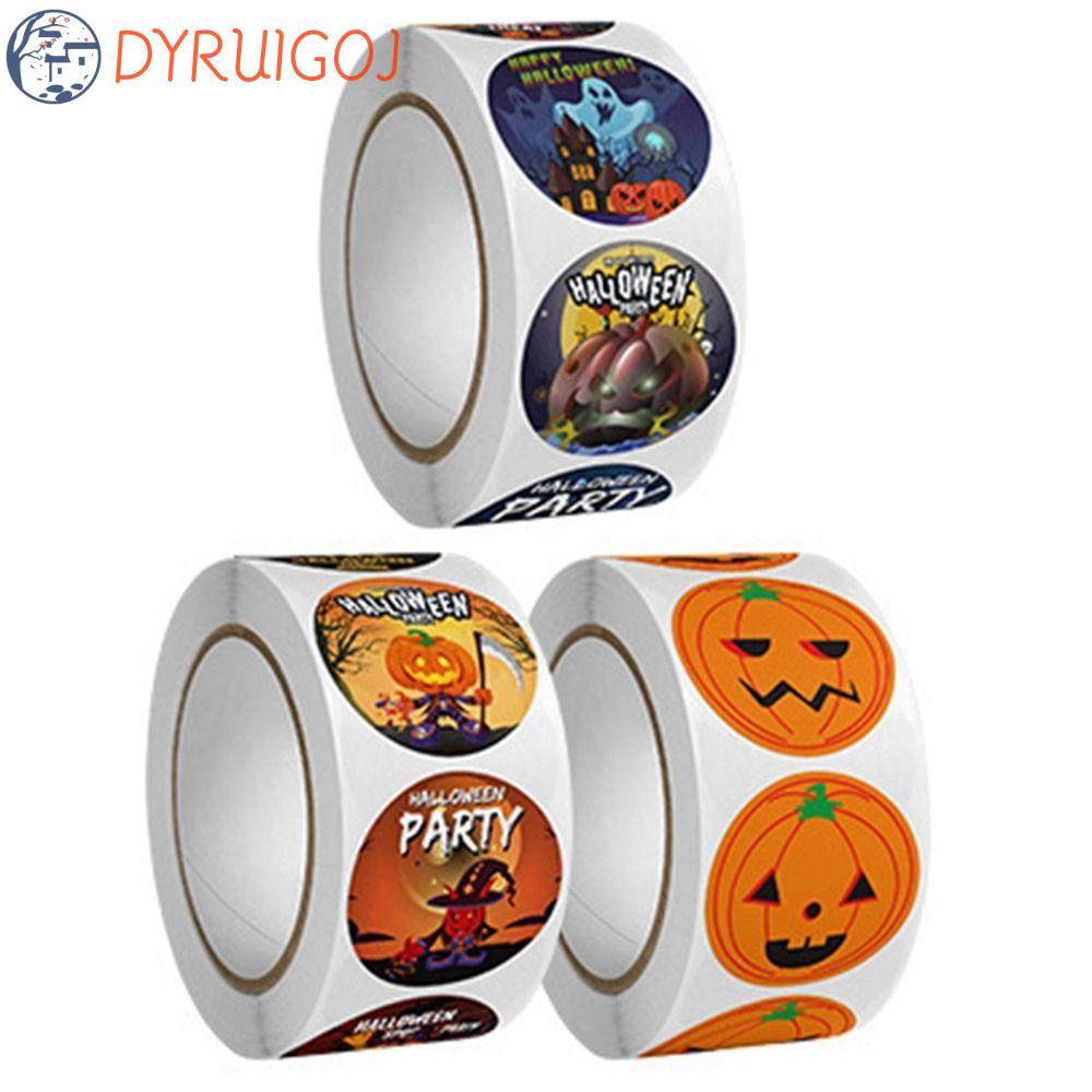 DYRUIDOJ 500 Cái / cuộn Miếng Dán Bí Ngô Halloween, Nhãn Halloween Tự Dính Ma, 500 Cái / Cuộn Keo Kh
