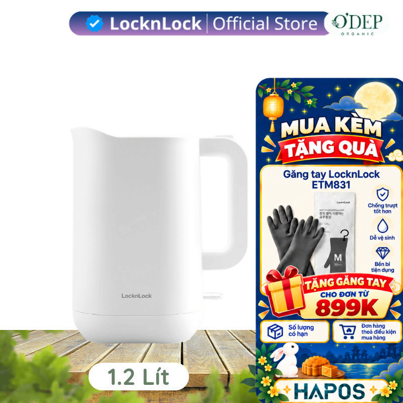 Ấm đun siêu tốc 1.2L giảm âm LocknLock Silent Electric Kettle - Màu trắng EJK216WHT - HAPOS LSA