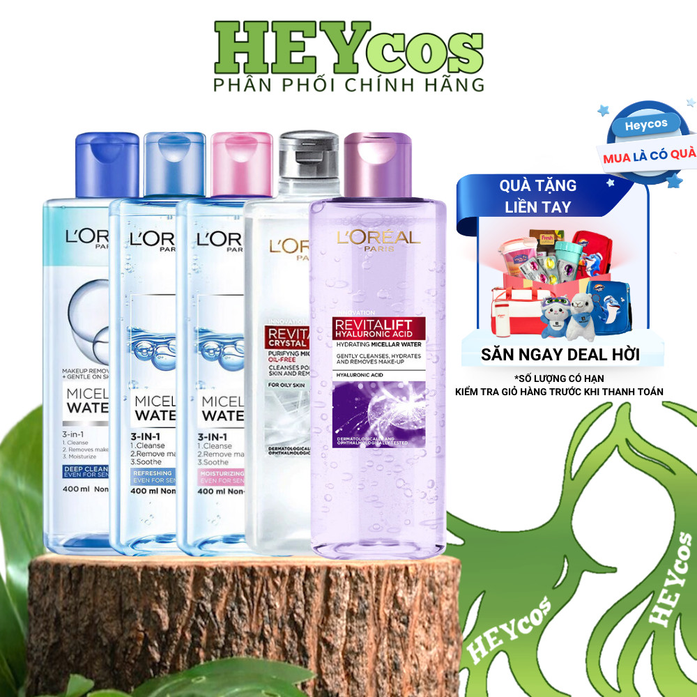 [TẶNG CHAI 95ML] Nước Tẩy Trang 3in1 L'Oreal Paris Micellar Water 95ml/400ml – Làm Sạch Sâu, Dịu Nhẹ