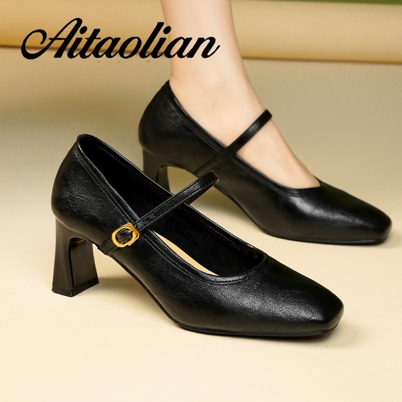 Da Thật Chính Hãng Giày Cao Gót 6cm / 4.5cm Da Bò Giày Nữ Giày Nhọn Mũi Nhọn Nữ Giày Cao Gót Da Phong Cách Anh Giày Nữ Hot Màu Trơn Phù Hợp Với