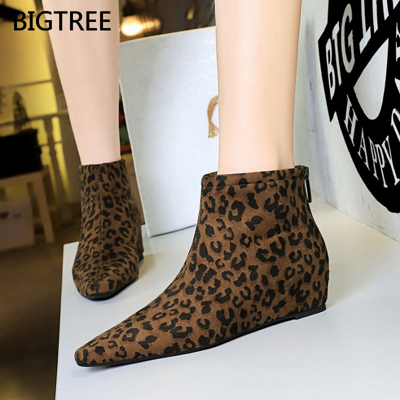 BIGTREE Women's Ankle Boots6632-27Vintage Style Autumn Winter New Sexy Hidden Wedge Mid Heel Back Zi