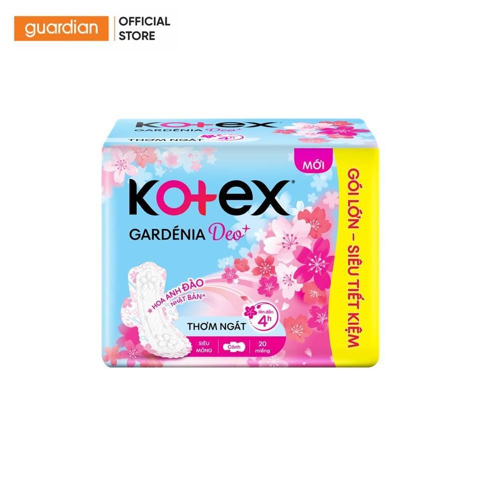 Băng Vệ Sinh Hương Hoa Anh Đào Mặt Bông Siêu Mỏng Cánh Kotex Gardenia Deo+ 20 Miếng | Guardian Việt 