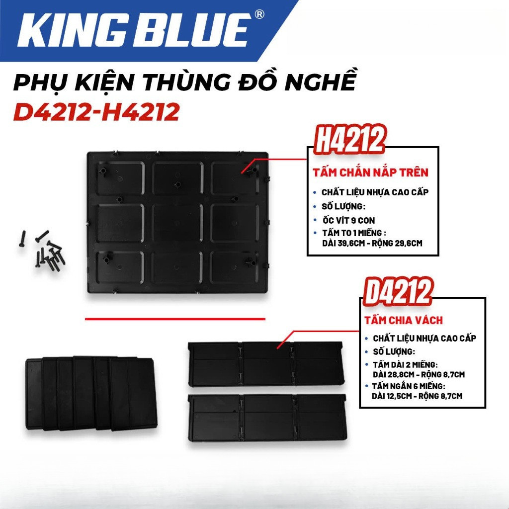 Bộ Phụ kiện đầy đủ tấm chắn + vách ngăn đựng linh kiện cho Thùng đựng đồ nghề KingBlue KHD4212 Nhựa 