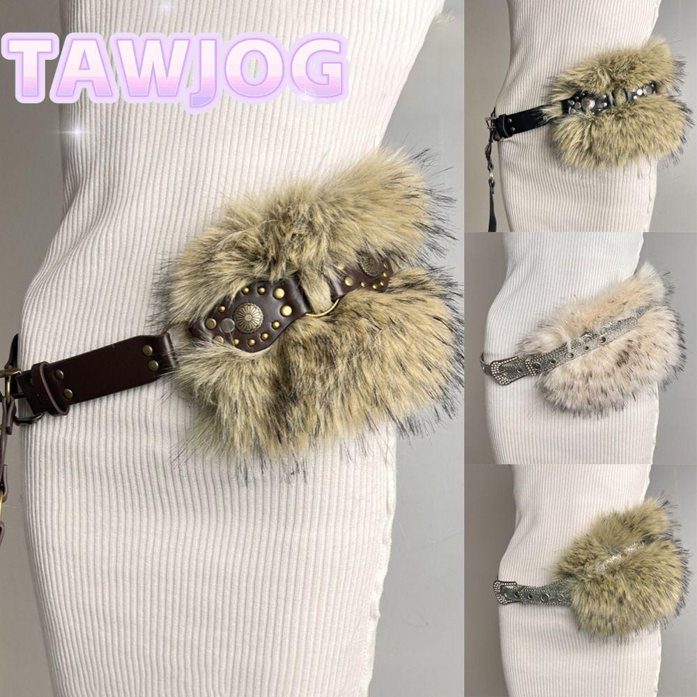 Thắt lưng lông thú giả TAWJOG phong cách punk và vintage Y2K, phù hợp cho style cowgirl