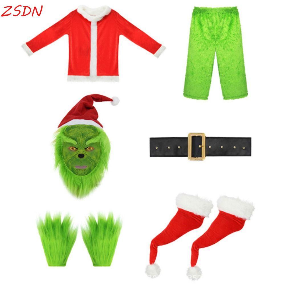 ZSDN Trang Phục Cosplay The Green Grinch, Bao gồm Mặt Nạ Cao Su và Găng Tay, Phù Hợp cho Halloween v