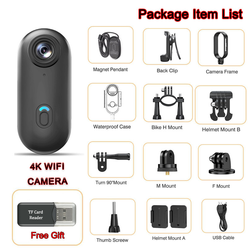 2025 Quà Tặng Nóng 4K Từ Thân Cam Di Động WiFi Không Dây Camera Hành Động POV Xe Đạp Gắn Thể Thao Vide Chống Nước Mini Vlog Camera