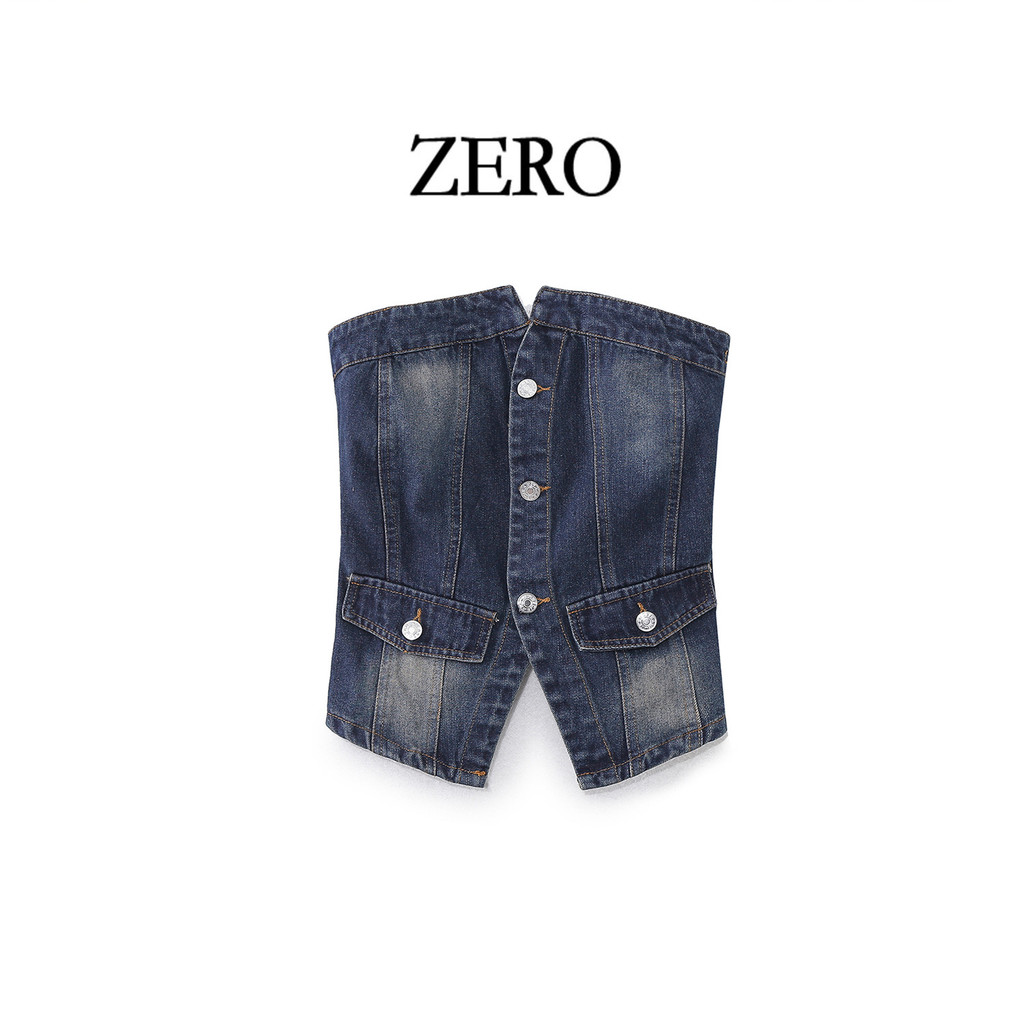 Phong Cách Mới Nữ Châu Âu Mỹ Chặt Gợi Cảm Hot Girl Tube Top Denim Tube Top Slimer Look Hẹp-Waisted T