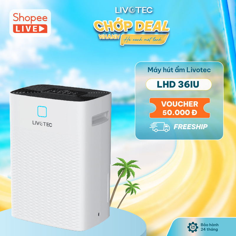 [LIVE LHD-36IU] Máy Hút Ẩm Livotec LHD-36IU Hút Ẩm Nhanh, Công Suất 36L/Ngày, Sấy Quần Áo, Khử Ẩm Hi