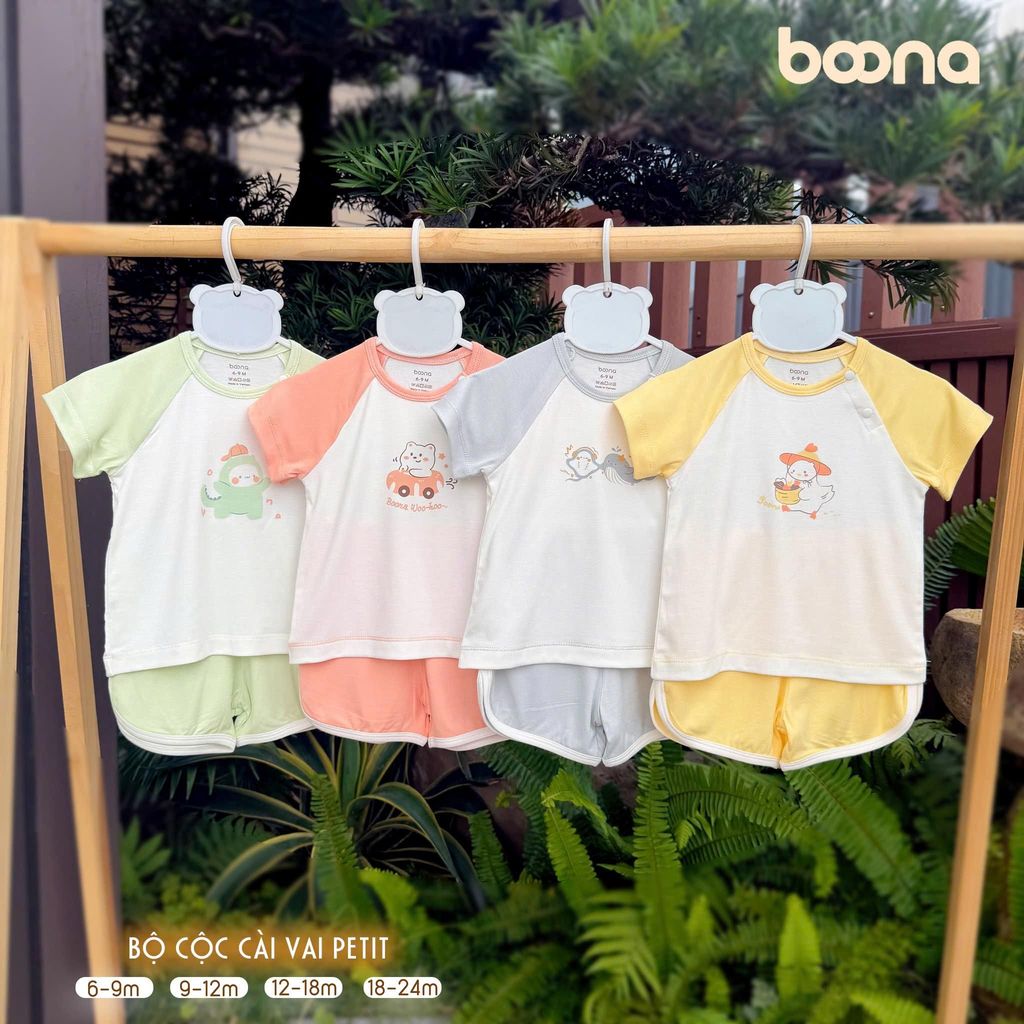 Bộ Quần Áo Cộc Tay Sơ Sinh Cài Vai Boona Bamboo Eco Vải Sợi Tre Mềm Mát Cho Bé
