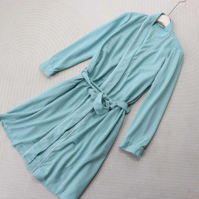 Boutique Nữ Xuân Hè Waffle Bộ Đồ Ngủ Áo choàng Tắm Nữ Trung Dài Loungewear Váy Ngủ