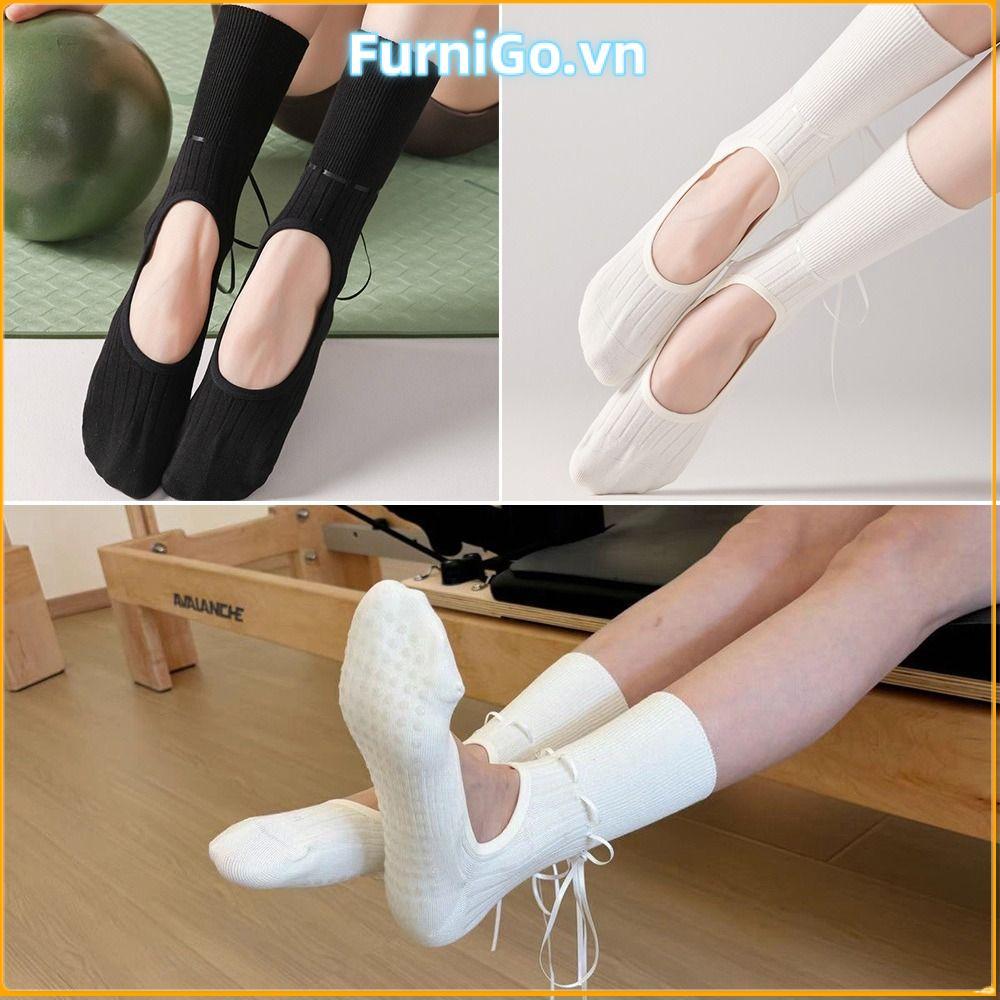Tất tập Yoga FURNIGO, Tất Cotton Pilates thoáng khí, Tay cầm chống trượt thông thường Harajuku Stree